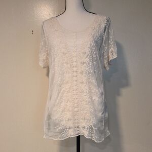 Cream Boxy Embellished Short Sleeve Blouse